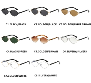 Irregular polygonal metal sunglasses collection in eight vibrant color options