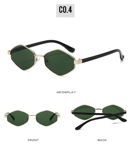 Irregular metal polarized sunglasses with hexagonal gold frame from multiple angles