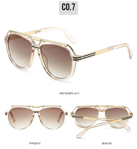 Detailed views of vintage aviator sunglasses with champagne frames and brown gradient lenses