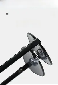 Detail of lightweight metal sunglasses with flexible hinges and soft silicone nose pads