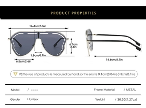 Spécifications détaillées de taille pour lunettes de soleil unisexes à monture en métal