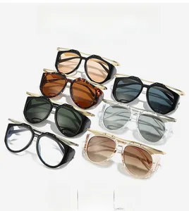 Retro oval sunglasses collection with metal temples and various frame color options