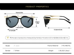 Size chart showing frame dimensions and technical specifications for oval sunglasses