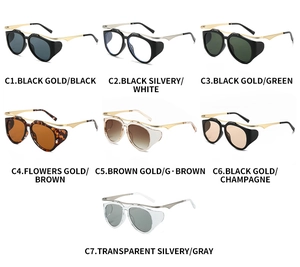 Collection of seven retro oval sunglasses with metal temples and side shield details