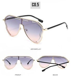 Vues détaillées de lunettes de soleil à monture irrégulière avec verres violets dégradés