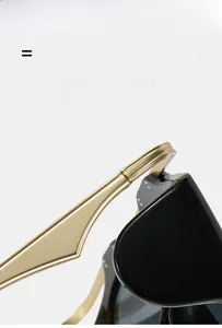 Detail of golden metal hinge with lightweight and super elastic properties on sunglasses