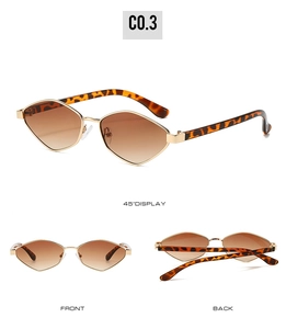 Irregular metal geometric sunglasses with brown gradient lenses and tortoise temples