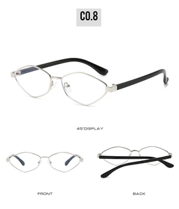 Irregular metal sunglasses with silver frames and black temples in multiple view display