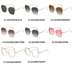 Detailed grid showing oversized sunglasses frames with hollow mesh texture on lens edges