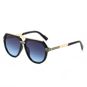 Modern double bridge pilot sunglasses with gradient lenses and gold metal frames