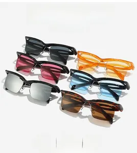 Close-up of trendy square cat-eye sunglasses in six various colors and stylish frames