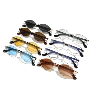 Irregular metal geometric sunglasses in seven assorted colors with gold frames
