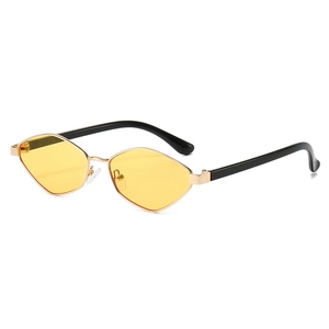 Irregular diamond-shaped polarized sunglasses with amber lenses and gold metal frame