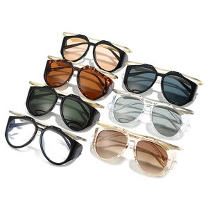 Oval fashion sunglasses collection with metal temples and side shields in seven colors
