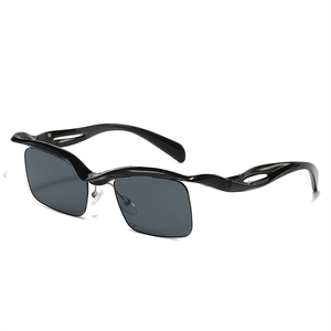 Fashion PC Sunglasses UV400 Protection Semi-Rimless Wavy Frame Hollow Temples Y2K Style Outdoor Unisex Trendy