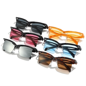 Collection of square semi-rimless sunglasses in multiple colors on a clean white background