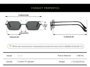 Tableau des tailles détaillé pour lunettes de soleil carrées rétro en métal avec mesures