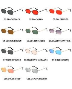 Vue à plat de lunettes de soleil hexagonales en métal en onze couleurs de C1 à C11