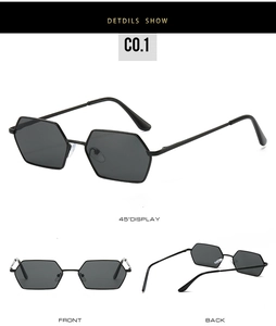 Détails de lunettes de soleil vintage carrées avec monture en métal noir et verres gris
