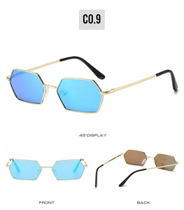 Vues détaillées des lunettes de soleil hexagonales avec monture en métal doré