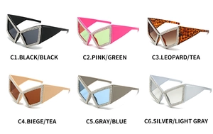 Cat eye oversized sunglasses with rhinestone temples in six assorted fashion colors