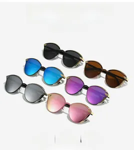 Six colors of retro round polarized cat-eye sunglasses with golden metal frame details