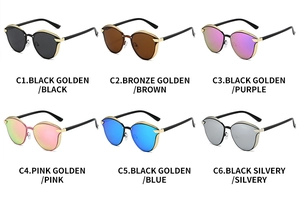 Matrix display of retro cat-eye polarized sunglasses in six assorted metallic frame colors