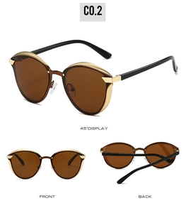 Detailed view showing 45-degree, front, and back angles of cat-eye polarized sunglasses