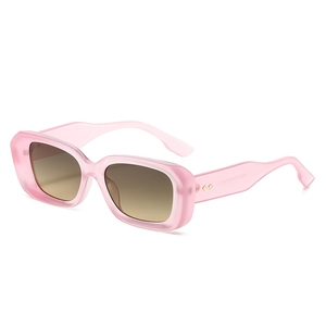 Retro square pink sunglasses with wide thick frames and gold diamond rivets for women