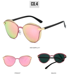 Detailed multi-angle view of pink and green gradient lenses with golden metal frames