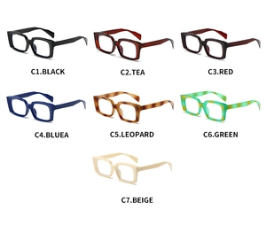 Detailed grid showing seven color options for square blue light blocking glasses