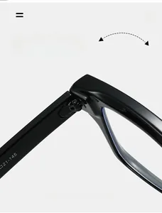 Detail of durable texture hinge and printed frame specs on stylish square glasses