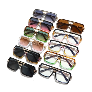 Fashionable square color-block sunglasses with a vintage metal double bridge in 11 colors