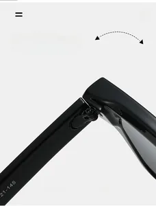 Detail shot of durable reinforced metal hinge on square black acetate sunglasses frame