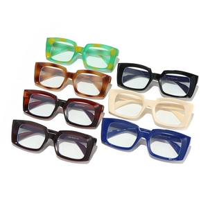 Seven pairs of stylish square anti-blue light glasses in various colors for men and women