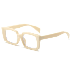Retro square frame anti-blue light glasses in beige with a thick plastic fashion design