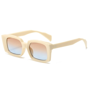Retro square oversized sunglasses with cream frame and blue-brown gradient lenses