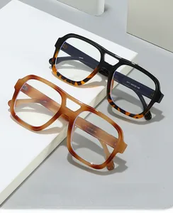 Detailed view of vintage double-bridge glasses frames with blue light blocking lenses