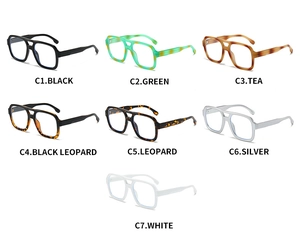 Collection of double-bridge square eyewear frames in seven stylish colors and patterns