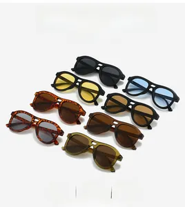 Detailed matrix view of oversized aviator sunglasses in eight diverse color combinations