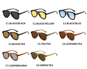 Grid display of oversized pilot sunglasses in black, tea, leopard, and green frames