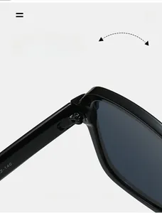 Macro shot of durable metal hinge detail on premium black square frame sunglasses