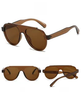 Three-way view of tea brown pilot sunglasses showing front side and back angles
