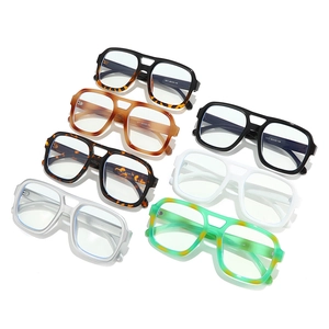 Classic double bridge square pilot glasses in multiple colors with anti-blue light lenses