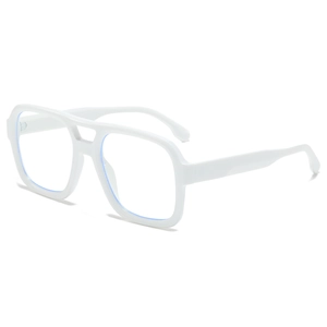 Stylish white double-bridge eyeglasses with square frames and blue light blocking lenses