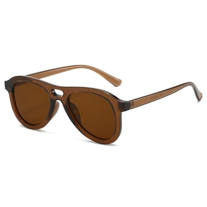 Women's pilot oversized sunglasses with brown transparent frame and lenses