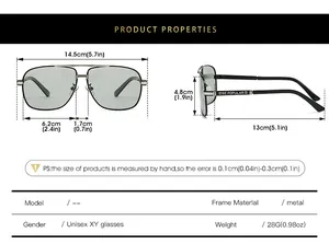 Tableau des tailles détaillé pour lunettes de soleil aviateur avec cadre en métal