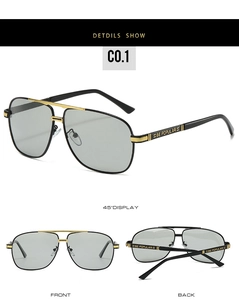 Vues multiples de lunettes aviateur avec monture noire et logo sur les branches