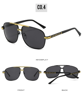 Lunettes de soleil polarisées pilote noires pour hommes avec accents dorés et texte