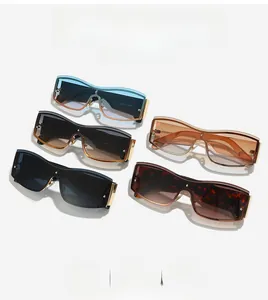 Detail showing five gradient lens colors of oversized rimless square sunglasses